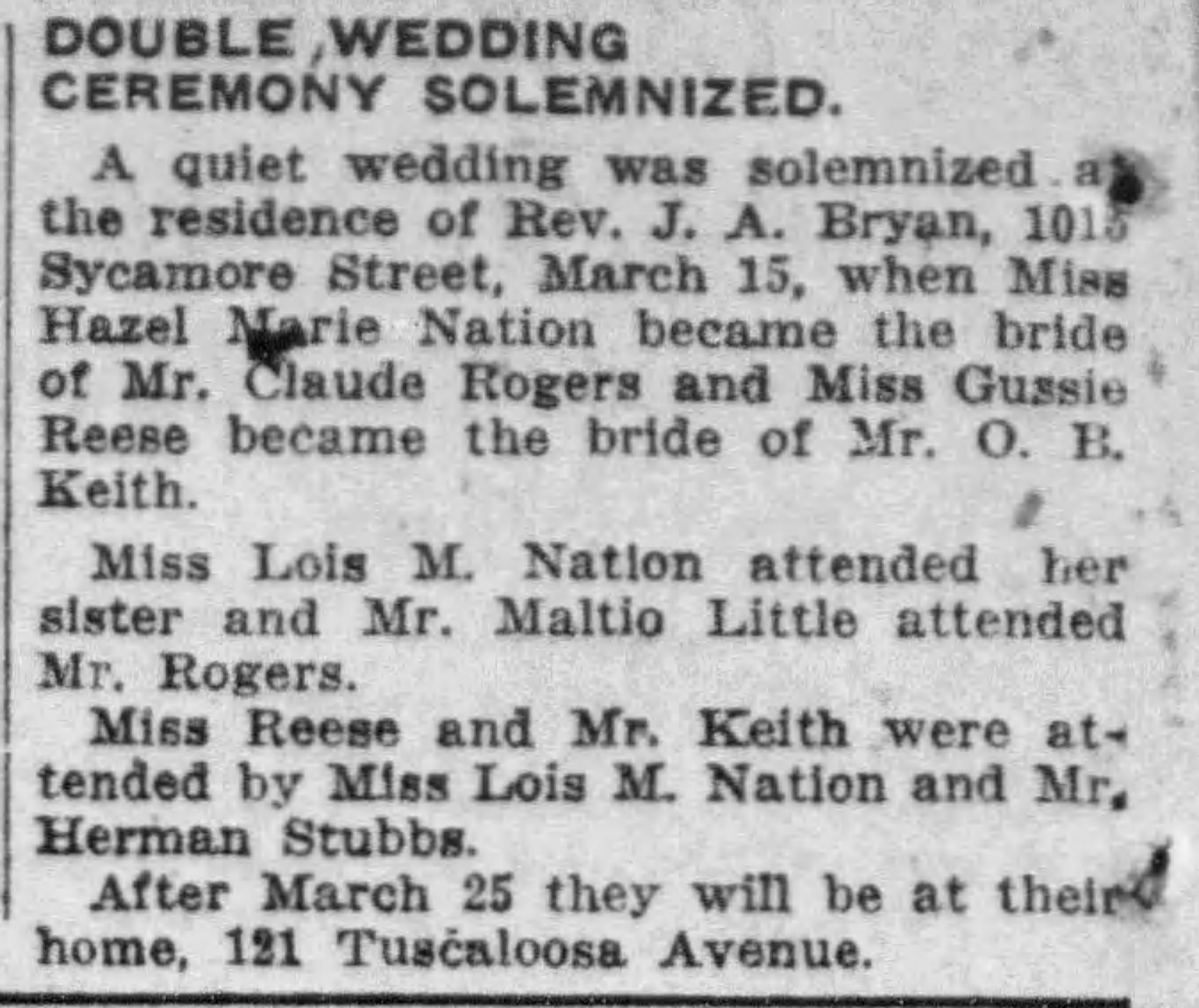 Hazel Marie Nation-Claude Rogers